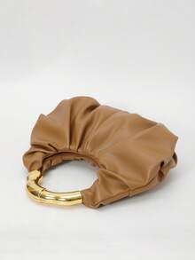 Dedoo New Fashionable Multi-Functional Thick Metal Hardware Pleated Large Capacity Cloud Handbag - Brown - View 8