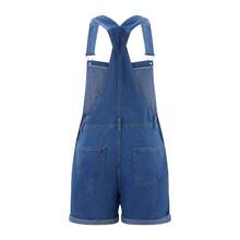 Denim Overalls Mini Dress For Women High Stretchy Adjustable Strap Jean Short Dress With Pockets, Solid Color/Camouflage/4th Of July USA Flag Print Sleeveless Suspender Dress - F130-Xanh đậm - Xem 3