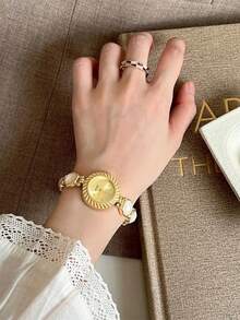 Bộ 1 chiếc đồng hồ thạch anh đính đá pha lê dành cho thanh thiếu niên, mạ vàng, không kèm hộp, quà tặng dịp tựu trường/nghỉ lễ. - Vàng - Xem 7