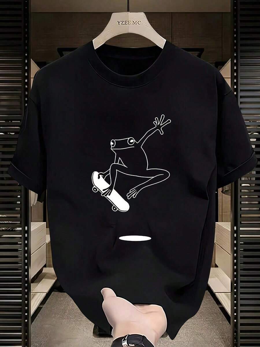 1 Piece Of Men's Heavyweight Cotton Short-Sleeved T-Shirt With Brand Print, New, Casual, Loose And Versatile For Summer, 180g, 100% Cotton. - 預設圖 2 - 查看 1