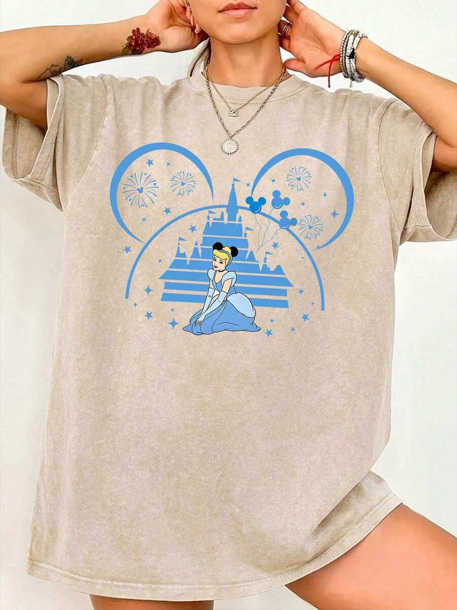 Camiseta de cuello redondo lavada con estampado de Cenicienta de Disney, Disneyland, Disney Animal Kingdom, viaje familiar de Disney, atuendos de verano para mujer, atuendos de vacaciones para mujer, vestidos, vestidos para mujer, ropa de verano, blusas de verano, capris para mujer, monos para mujer, jeans para mujer, jorts, camisetas gráficas para mujer, tops de tirantes para mujer, vestidos de verano para mujer, blusas de verano, ropa de verano, verano, trajes de baño para mujer, trajes de baño para mujer, bikinis, camiseta de tirantes blanca, sudaderas y sudaderas con capucha para mujer, conjuntos de cordón para mujer, trajes elegantes para mujer, conjuntos de dos piezas para mujer, falda conjunto de dos piezas, conjuntos para mujer, blusas, trajes casuales para mujer, envío gratis, conjuntos de co-ords para mujer, faldas - Albaricoque - Ver 1