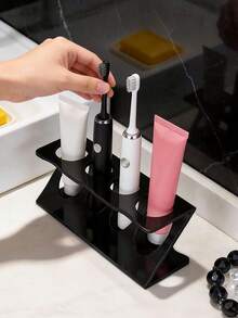 1pc Multifunctional Bathroom Storage Rack With Toothbrush Holder, Multi-Purpose Drainage Rack For Storage And Organization, Suitable For Bathroom And Kitchen Countertops, Stylish And Practical - Multicolor - View 5