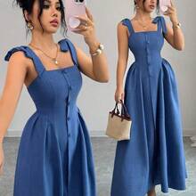Nuevo vestido largo elegante y versátil para mujeres con textura de tiras y tejido bicolor ajustado para uso diario - Rosa - Ver 4