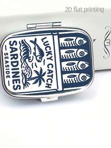 Sardine Pattern Metal Double-Layer Square Portable Medicine Box, Multi-Functional Vitamin Capsule Tablet Jewelry Storage Box, Best Home Friend Gift, Pocket Portable Size, Cute Medicine Sorting Box, Medical Medicine Box, Personal Medicine Bottle, Jewelry Box, Medicine Sorting Box, Interesting Design, Cubic Container, Durable Shell, Moisture-Proof Material, Portable Medical Kit, Tablet Separation, Travel Necessities, Home Gifts - Multicolor - View 8