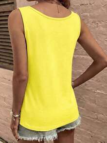 LUNE La nueva moda primavera y verano, chaleco casual de cuello redondo a rayas azul y blanco con cuello profundo rojo en contraste - Amarillo - Ver 2