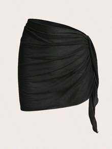 Falda plisada de unicolor, versátil y casual para cubrir el traje de baño - Negro - Ver 6