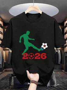 Entrega Local - Camiseta Estampada con Silueta de Jugador de la Copa Mundial 2026 para Hombre y Mujer, Diseño Casual a la Moda, Adecuada para Uso Diario, Camiseta de Manga Corta, Camiseta Casual de Manga Corta para Hombre y Mujer, Seleccionada para Todas las Temporadas - Negro - Ver 6