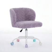 Girls Faux Rabbit Fur Desk Chair, Cute Fluffy Adjustable Swivel Vanity Chair With Silent Colorful Wheels, Soft Upholstered Office Chair For Bedroom, Study Room And Dorm, Purple, Violet Color - 紫色 - 查看 2