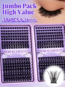 MEM Kit de 384 piezas de pestañas postizas en racimo D Curl esponjosas para principiantes, herramientas completas y tutorial, pestañas 3D naturales reutilizables para maquillaje diario, bodas y fiestas - Negro - Ver 9