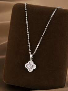 1pc Fashionable & Versatile Shell Rhombus Flower Pendant Necklace, Elegant Clavicle Chain, Luxury Aesthetic - Four Leaf Clover Necklace - View 9
