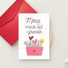 1/3 Sets Cute French "Thank You For Helping Me Grow" Thank You Card With Envelope, 4.72" X 7.09" - Heartfelt Appreciation For Teachers, Coaches, And Professors - Unique Greeting Card With Floral Design, Red And Pink Envelope, Perfect For Students - A - View 6