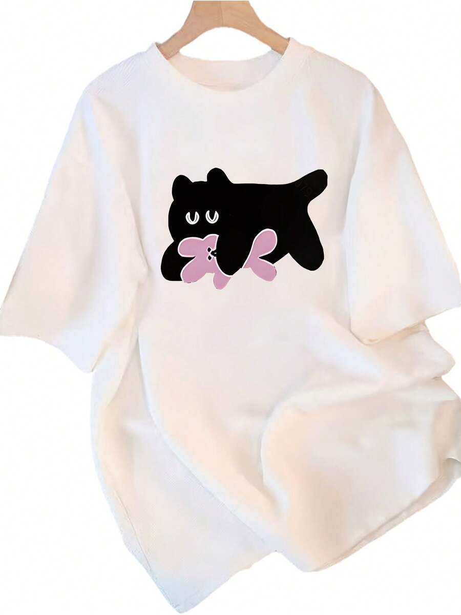 ropa de mujer 2026 Verano Camiseta Versátil de Cuello Redondo Holgada para Mujer, Cómoda y Casual, Popular, Vitalidad Diaria, Manga Corta, camisas de mujer - Blanco - Ver 1