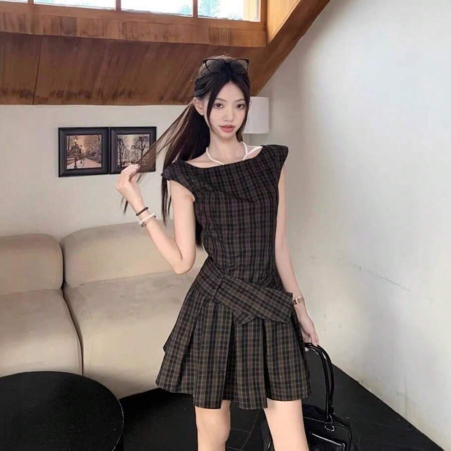 Women Short Dresses - Dark Brown - View 1