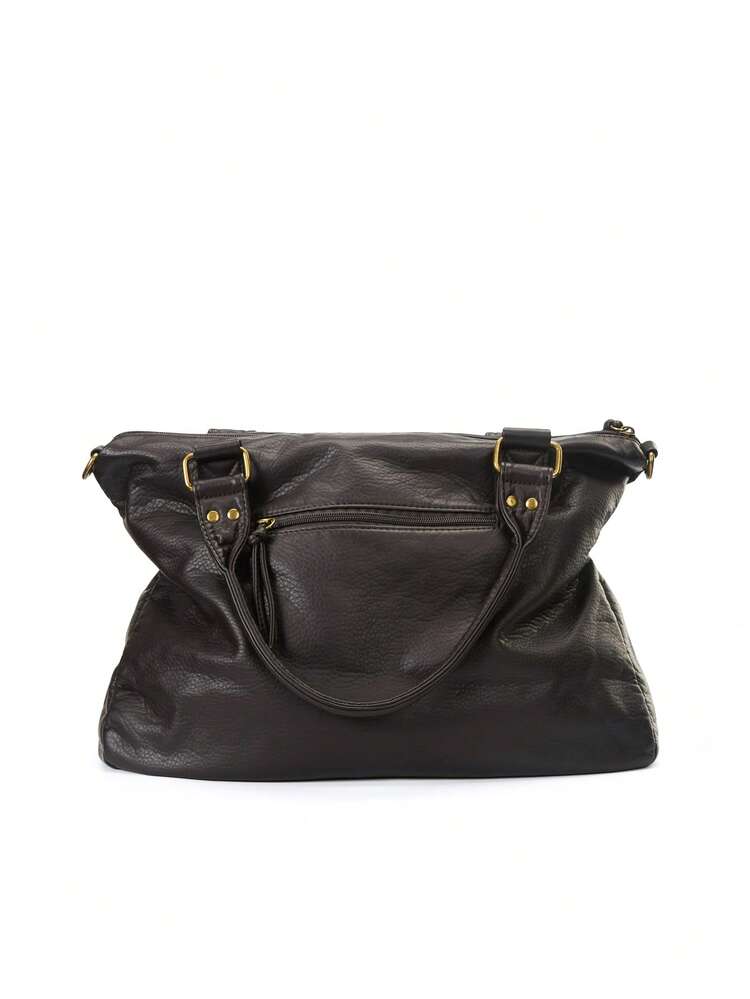 Túi tote phong cách retro, túi xe máy bằng da PU mềm, dung tích lớn, túi đeo vai phong cách Y2K Punk, nhiều ngăn, túi đeo chéo. - Cà phê - Xem 7