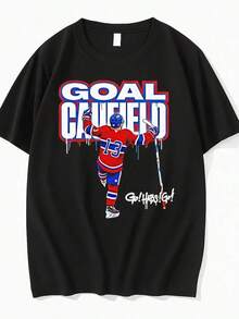 Cole Field Goal Caufield Go Habs Go Women's Modern Cut Printed T-Shirt, Soft Casual Sportswear For Men And Women, 100% Cotton - 黑色 - 查看 2