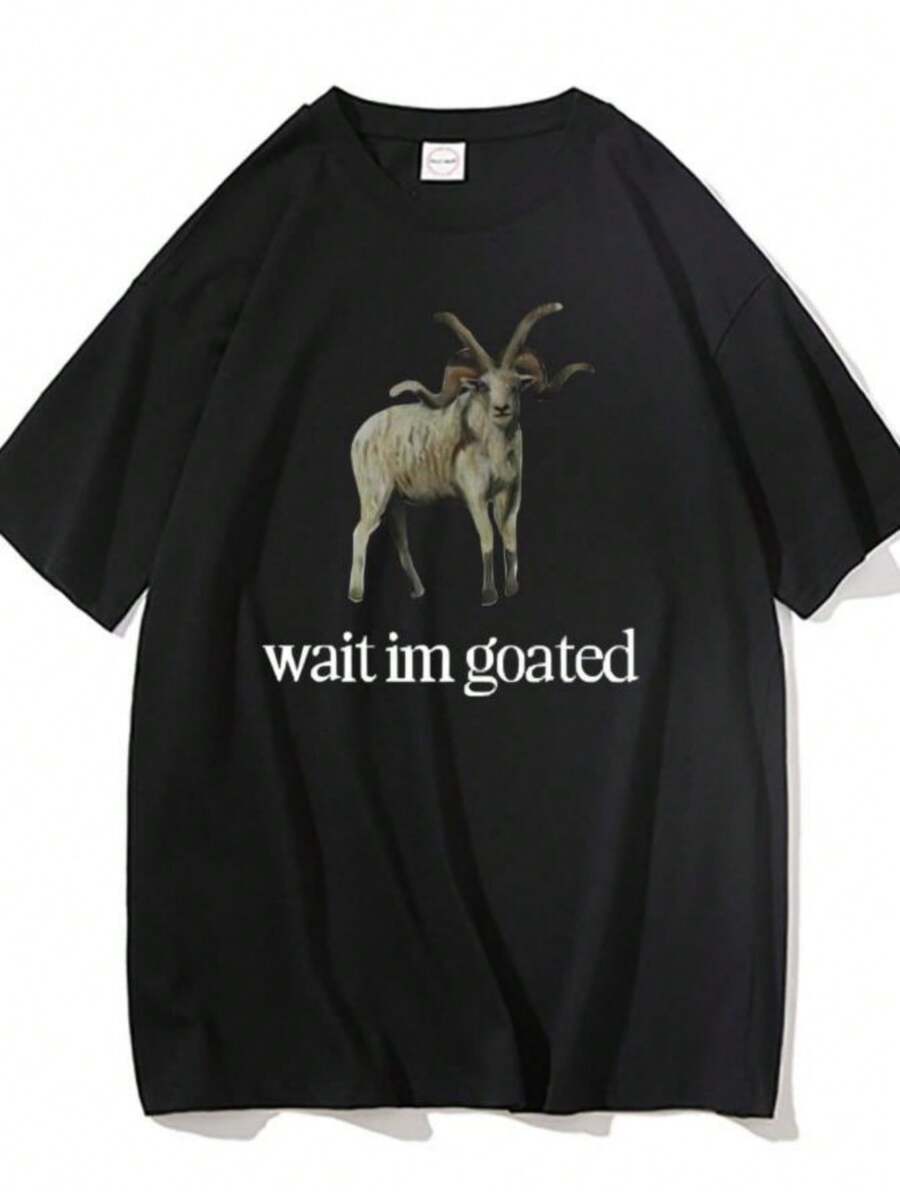 Women's T-ShirtsSinger Alex Wait Im Goated Graphic T-Shirt Funny Goat Meme Print Tshirt Unisex Pure Cotton Tees Men Women Oversized T-Shirts - 黑色 - 查看 1