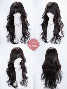 alicegarden Peluca sintética de 30 pulgadas de largo con un estilo ondulado natural en un impresionante negro-marrón. Diseñada con flequillo, esta pieza de cabello postizo es perfecta para el uso diario de la Sra., ofreciendo una peluca natural y duradera como regalo para las damas. (Sin accesorios) - Marrón oscuro - Ver 9