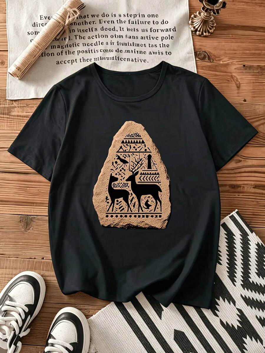 Camiseta unisex de manga corta, para mujerBohemioÉtnicoImprimirCamiseta-SuaveTranspirableCortoMangaBlusaAdecuadoparaPrimaveraVeranoOtoño,SueltoRedondoCuelloInformalSuperiorconRetroEstilo,MáquinaLavableSueltoAjusteBlusaparaInformalAtuendo de jugadorashombre, , , Dazymujer,romwehombres, bohochic,maestrasregalos,camisetaparaconjuntos de mujercon curvasparamu,y2k, - Negro - Ver 1