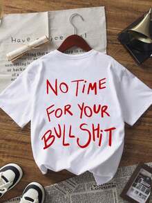 Modern, Loose And Stylish Women's T-Shirt With The Phrase "No Time For Your" Handwritten, Breathable And Comfortable, Short Sleeve, Made Of Soft Cotton And Round Neck, Ideal For Casual Outings And Bold Fashion Looks. - 白色 - 查看 2
