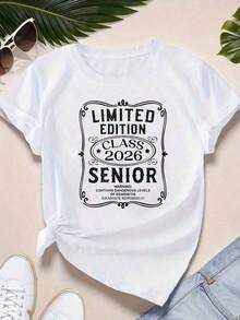Camiseta de Cuello Redondo para Mujer, Edición Limitada, Clase 2026, Advertencia: Contiene Niveles Peligrosos de Senioridad, Graduado Responsable, Regalo para Fiesta de Graduación, 100% algodón puro, Camiseta para Mujer - Blanco - Ver 6