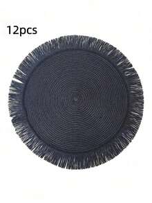 2pcs/8pcs 15-Inch Round Paper Woven Tassel Placemat, Heat Resistant Table Mat, Hotel & Restaurant Tableware Decor, Living Room Dining Table Decoration Anti-Slip Pad, Suitable For Home Gatherings, Wedding Parties - Tassel Woven Placemat - View 38