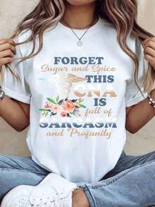 Forget Sugar And Spice, This T-Shirt Is Full Of Sarcasm And Profanity. Floral Design T-Shirt For Nurses And Healthcare Workers, 220g - Vintage Street Style, Unisex, Cotton, Short Sleeve, Crew Neck, 100% Cotton. - White - View 7