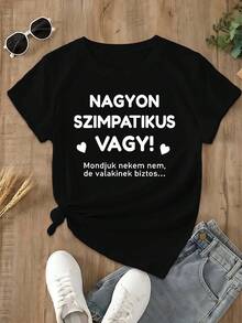 Women's Short Sleeve T-Shirt With Funny Hungarian Proverbs - Black - View 1