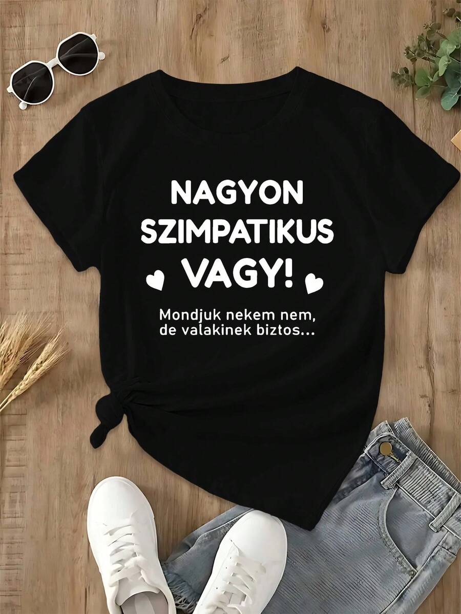 Women's Short Sleeve T-Shirt With Funny Hungarian Proverbs - Black - View 1