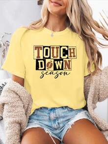 Women's Casual Spring/Summer T-Shirt With GAME DAY Letter Print, Round Neck, Short Sleeve, Sports T-Shirt - Black - View 9