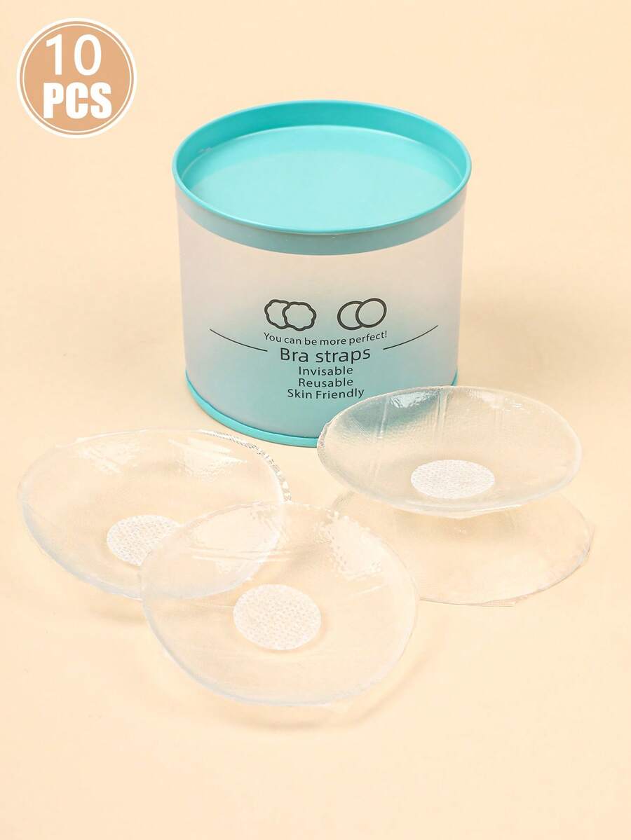 10pcs Ultra-Thin Transparent Nipple Covers, Reusable Invisible Breast Petals With Sensitive Protection, Non-Sticky Center Design, Skin-Friendly Breast Petals With Storage Box, Suitable For Backless Dresses, Weddings, Parties - Multicolor - View 1