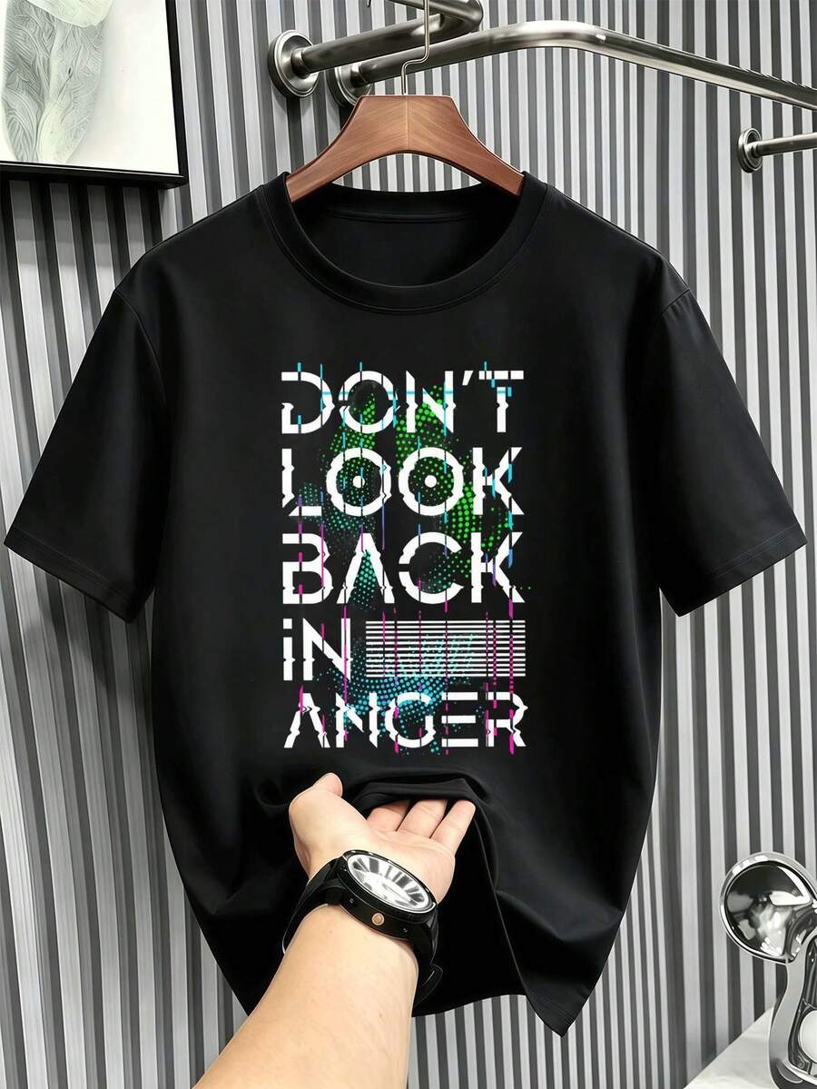 Camiseta negra de estilo urbano para ho m bre, de algodón de priM E Ra calidad, I Nformal, cómoda, duradera, con diseño gráfico. - Negro - Ver 1