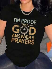 Women's "I Proved That God Answers Prayers" T-Shirt, Casual Short Sleeve, 1 Pack, 100% Heavyweight Cotton - Comfortable Crew Neck, Soft And Pretty T-Shirt - 白色 - 查看 6