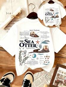 Envío Gratis, Camiseta Vintage con Estampado Biológico de Nutria Marina, Cuello Redondo Casual, Manga Corta, Patrón de Letras, Camiseta de Manga Corta para Adolescentes, Camiseta con Estampado de Letras, Cuello Redondo Regular, Tela Transpirable, para Adolescentes 2026 - Ropa Linda, Vestidos para Mujer de Verano, Transpirables y Cómodos - Blanco - Ver 1