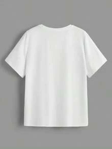 3 piezas Camiseta de mujer de manga corta, cuello redondo, suelta, con gráfico de eslogan, adecuada para primavera y verano, apropiada para salir, casual - Multicolor 3 - Ver 5