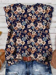 Camisa casual de mujer con cuello en V y estampado floral, adecuada para el verano - Multicolor 2 - Ver 2