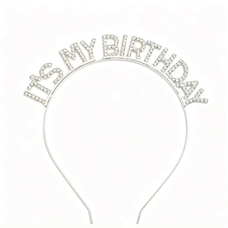 1个“It's My Birthday”水钻字母发箍，闪亮银色发圈，派对拍照道具，女士生日皇冠发饰 - 銀色 - 查看 1