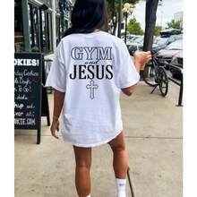 Christian Gym T-Shirt, Gym And Jesus T-Shirt, Workout T-Shirt, Faith Fitness Sweatshirt, Faith Sweater For Bodybuilding, Faith Women's Weightlifting Gift, Fashionable Summer Vibes T-Shirts,  Tops And T-Shirts. - 白色 - 查看 1