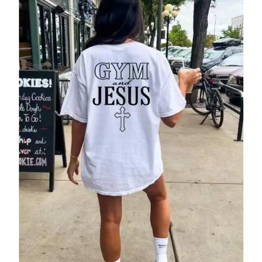 Christian Gym T-Shirt, Gym And Jesus T-Shirt, Workout T-Shirt, Faith Fitness Sweatshirt, Faith Sweater For Bodybuilding, Faith Women's Weightlifting Gift, Fashionable Summer Vibes T-Shirts, Tops And T-Shirts. - 白色 - 查看 1