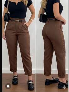 Tailored Trousers With A Carrot-Style Belt, ZA Type. - 1條棕色褲子 - 查看 2