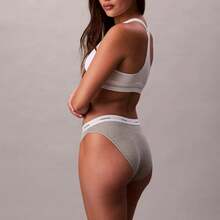 Calvin Klein Cotton Stretch Rib Bikini QD5358  Thongs For Women Underwear - Grey Heather - 查看 3