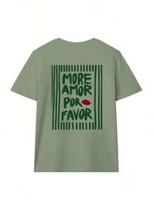 1 Women's Summer T-Shirt, Loose Fit, Round Neck, Short Sleeve, Striped Print With The Phrase "MORE LOVE PLEASE", Suitable For Parties, Holidays, Office, Daily Wear, Dates, Meetings, Streetwear, A Casual Summer Basic. - 綠草 - 查看 4