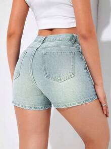 ALO FASHION Stylish Women's Denim Shorts With Diamond Chainmail And Rhinestone Accents. High-Stretch Bermuda Shorts For Bohemian Party Casual Wear. - 寶藍色 - 查看 4