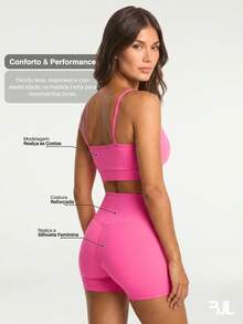 Women's Fitness Top And Shorts Set - Zero Transparency - Training, Comfort, Running, Premium Spandex, Yoga, Compression Design - Volleyball - Màu Hồng Tươi - Xem 2