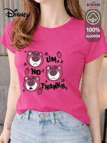 This 100% Cotton T-Shirt Is Of Excellent Quality, Guaranteeing Exceptional Softness To The Touch. It Features A Round Neck With A "Disney No Thanks" Print And Short Sleeves. - 玫紅色 - 查看 1