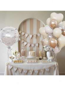 1 Set Soft Green And Beige Solid Color Latex Balloons, Minimalist Style Baby Shower Decor - Multicolor - View 6