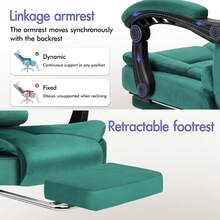 ALFORDSON Ergonomic Office Chair With Massage Function, Footrest And 150° Tilt, Velvet Executive Chair With SGS Gas Spring, Swivel Gaming Chair For Computer, Suede, Black - Green - View 5
