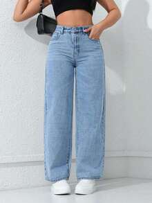 Jeans de mezclilla con estampado de leopardo vintage informal - Lavado ligero - Ver 1