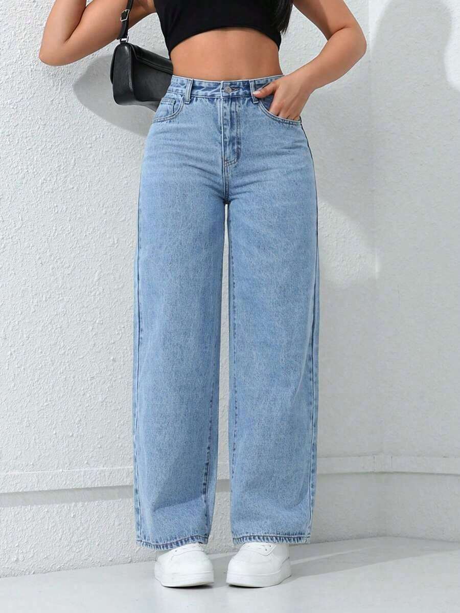 Jeans de mezclilla con estampado de leopardo vintage informal - Lavado ligero - Ver 1