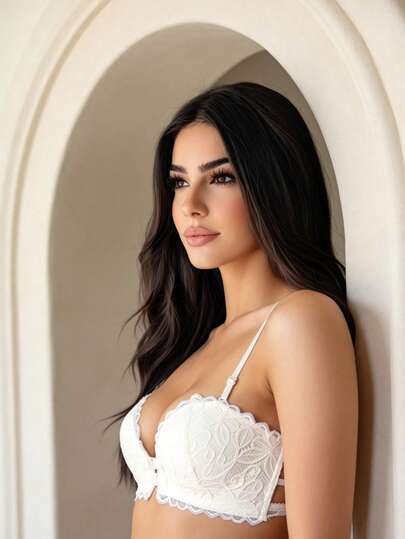 Temptuelle AB Cup Push-Up Lace Bra With Front Closure And Back V-Shape Design, Medium Thick And Anti-Sagging, Lingerie