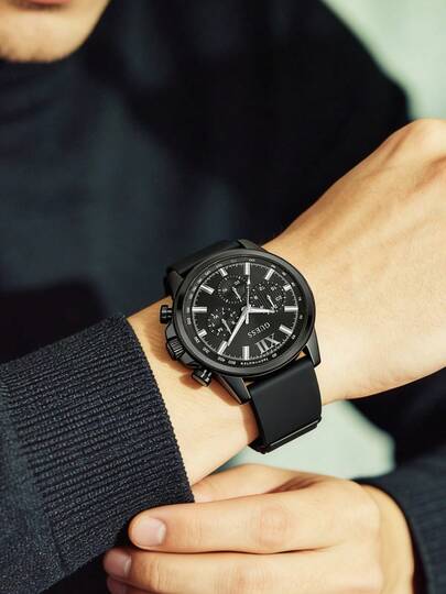  Sophisticated Bold Design Men's Watch, Black Silicone Band Watch, Daily Wear Outdoor Watch For Men,GUESS GW0913G3